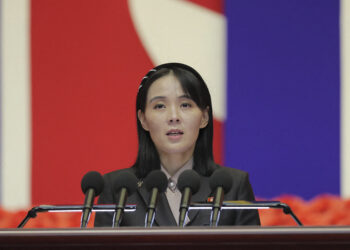 This picture taken on August 10, 2022 and released from North Korea's official Korean Central News Agency (KCNA) on August 14, 2022 shows Kim Yo Jong, the sister of North Korea's leader Kim Jong Un, speaking at the National Emergency Prevention General Meeting in Pyongyang. North Korean leader Kim Jong Un declared a "shining victory" over Covid-19 as his sister revealed he had fallen ill during the outbreak, which she blamed on Seoul, state media said on August 11. (Photo by KCNA VIA KNS / AFP) / South Korea OUT / REPUBLIC OF KOREA OUT
---EDITORS NOTE--- RESTRICTED TO EDITORIAL USE - MANDATORY CREDIT "AFP PHOTO/KCNA VIA KNS" - NO MARKETING NO ADVERTISING CAMPAIGNS - DISTRIBUTED AS A SERVICE TO CLIENTS - THIS PICTURE WAS MADE AVAILABLE BY A THIRD PARTY. AFP CAN NOT INDEPENDENTLY VERIFY THE AUTHENTICITY, LOCATION, DATE AND CONTENT OF THIS IMAGE --- /