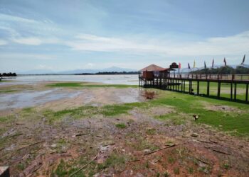 KEADAAN terkini Tasik Bukit Merah di Bagan Serai masih surut walaupun hujan lebat semalam ketika tinjauan hari ini. - UTUSAN/FADZIL ZAINOL