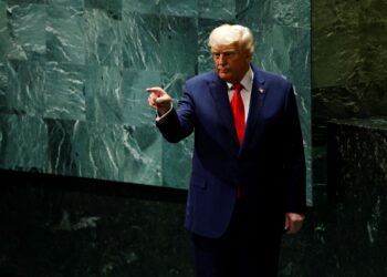 DONALD TRUMP selepas berucap dalam Perhimpunan Agung Pertubuhan Bangsa-Bangsa Bersatu (UNGA) di New York, Amerika Syarikat. – AFP