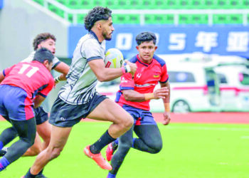 AKSI pemain ragbi tujuh sebelah (7s) lelaki negara ketika menyertai Siri Kejohanan Ragbi Asia 7s edisi pertama di Hangzhou, China, kelmarin.