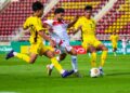 AKSI ketika skuad bawah 23 negara menentang Lubnan dalam aksi kelayakan Piala Asia B-23, kelmarin.- IHSAN MALAYSIA NT