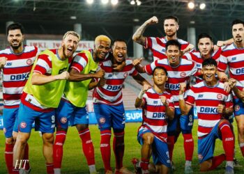 PEMAIN KL City meraikan kejayaan mereka menumpaskan Terengganu FC 1-0 dalam saingan Liga Super, hari ini.