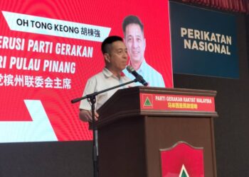 OH Tong Keong ketika berucap sempena Persidangan Perwakilan Parti Gerakan Pulau Pinang di George Town, Pulau Pinang, hari ini.