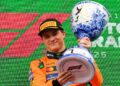 Oscar Piastri meraikan di atas podium selepas Formula Satu (F1) Grand Prix (GP) Belanda di The Circuit Zandvoort, Belanda hari ini. - AFP