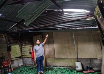 AHMAT Shari Misran menunjukkan dapur rumahnya yang dihempap pokok petai di Kampung Parit Jawa, Pontian, Johor.