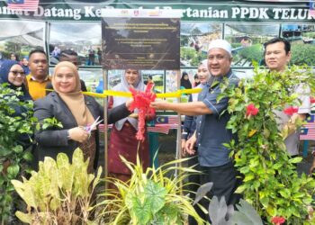 ROZITA Ibrahim (tiga dari kiri) ketika merasmikan projek akuaponik pintar solar di Pusat Pemulihan Dalam Komuniti (PPDK) Teluk Bahang di Pulau Pinang, hari ini.