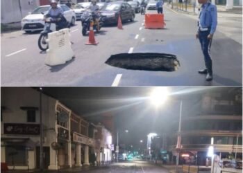 GAMBAR atas: Insiden lubang benam yang berlaku di Jalan Burma, George Town, Pulau Pinang Ahad lalu.
GAMBAR bawah: Keadaan terkini di Jalan Burma, George Town, Pulau Pinang selepas kerja-kerja pembaikan siap hari ini.