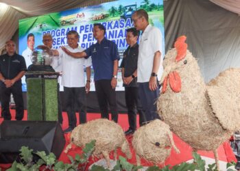 MOHAMAD Sabu (empat dari kanan) ketika merasmikan Program Pemerkasaan Sektor Pertanian Kampung Guar Petai di Dewan Penempatan Banjir Kampung Labuh Banting, Tasek Gelugor, Pulau Pinang.-UTUSAN/DANIAL SAAD