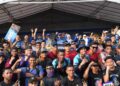 NOOR Hisam Nordin (belakang, tengah) bersama warga polis dalam Program Terpaling Pahlawan Menara Condong Unity Challenge 2025 di Padang Speedy, Teluk Intan hari ini. - UTUSAN