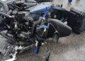 KEADAAN motosikal pelajar sekolah yang maut dalam kemalangan di Batu 10 Lekir di Manjung hari ini. - UTUSAN/GAMBAR MEDIA SOSIAL