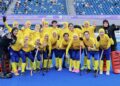 Pasukan hoki wanita kebangsaan menamatkan kempen Piala Asia 2025 selepas membelasah Singapura 8-1 pada aksi klasifikasi tempat kelima dan keenam di Hangzhou, China hari ini. - IHSAN KHM