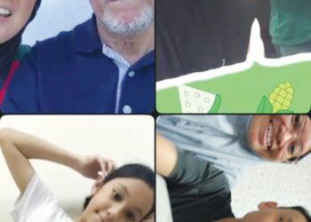 Panggilan video antara Dr. Fauziah, suaminya, Mohd. Alauddin bersama anak-anak dan cucu sebelum ditahan rejim Zionis, kelmarin (Rabu).