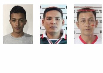 WAJAH lima daripada 10 suspek yang dipercayai terlibat dengan kes rompakan kedai emas di Pasar Raya Big-C Sungai Golok, Thailand minggu lalu.