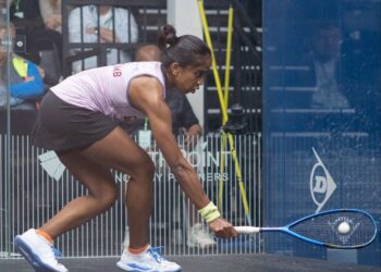S. Sivasangari tewas kepada juara bertahan, Olivia Weaver pada perlawanan akhir Terbuka Silicon Valley di California, Amerika Syarikat, hari ini. - IHSAN PSA Squash