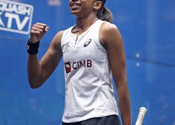 S. Sivasangari tewas kepada Hania El Hammamy pada suku akhir Kejohanan Skuasy Klasik Qatar di Doha, Qatar, semalam. - Gambar PSA Squash