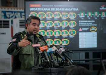 SANI Araby Abdul Alim Araby ketika sidang media Misi Global Sumud Flotila Sumud Nusantara di SNCC, Sepang. - UTUSAN/FAIZ ALIF ZUBIR