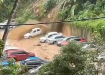 TANGKAP layar mengenai satu rakaman video yang dihasilkan dengan menggunakan teknologi AI susulan kejadian banjir dan tanah runtuh yang berlaku di Paya Terubong, George Town, Pulau Pinang hari ini.-GAMBAR/MEDIA SOSIAL