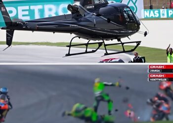 Gambar sewaktu insiden kemalangan yang menimpa Dettwiller dan Rueda serta helicopter yang mendarat di lokasi kejadian ketika Grand Prix Motosikal Malaysia di Litar Antarabangsa Sepang, Sepang, Ahad lalu.
