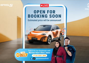 SIARAN langsung khas berlangsung dari pukul 8 malam hingga 10.30 malam untuk tempahan Proton e.MAS 5 dikendalikan oleh pempengaruh dan usahawan automotif, Boss James bersama pelakon, Norreen Iman.