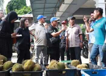 ROMBONGAN pengamal media dari Thailand mencuba durian kampung pada Festival Durian Antarabangsa Kampung Gajah di Pasir Salak, Perak baru-baru ini. – UTUSAN/AIN SAFRE BIDIN.