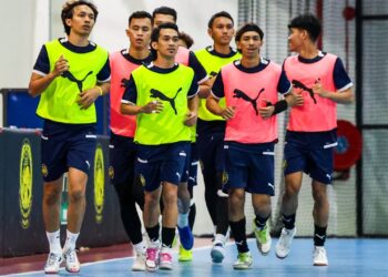 SKUAD futsal negara menjalani latihan di Arena Futsal FAM sebagai persiapan ke Sukan SEA 2025.