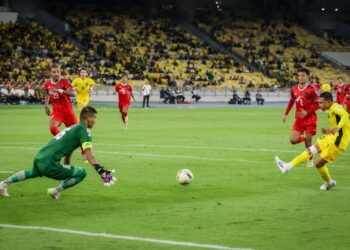 Pemain kebangsaan, Faisal Abdul Halim meledak gol tunggal bagi pasukan kebangsaan pada perlawanan Kelayakan Piala Asia 2027 menentang Nepal di Stadium Nasional Bukit Jalil, kelmarin. Gambar; MUHAMAD IQBAL ROSLI
