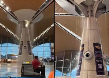 KEADAAN di Terminal 1, KLIA, Sepang ketika berlakunya kejadian kebocoran air petang semalam.