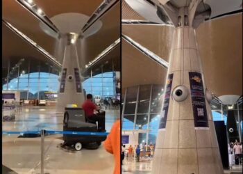KEADAAN di KLIA Terminal 1 yang bocor akibat hujan lebat petang tadi