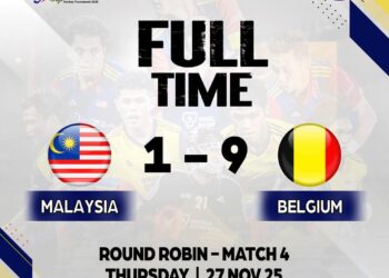 MALAYSIA diaibkan dengan kekalahan 9-1 kepada Belgium dalam kempen Piala Sultan Azlan Shah, di Ipoh hari ini. - Konfederasi Hoki Malaysia