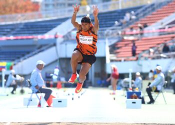Zaiman Megat Abu ketika beraksi pada acara akhir lompat kijang Sukan Deaflympics 2025 yang berlangsung di Stadium Olahraga Taman Olimpik Komazawa, Tokyo, Jepun, semalam. - IHSAN MSDEAF