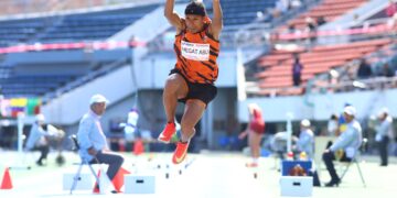 Zaiman Megat Abu ketika beraksi pada acara akhir lompat kijang Sukan Deaflympics 2025 yang berlangsung di Stadium Olahraga Taman Olimpik Komazawa, Tokyo, Jepun, semalam. - IHSAN MSDEAF