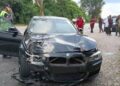 KEADAAN kereta BMW yang terlibat dalam kemalangan maut di Kilometer 147 Jalan Kuala Lumpur - Kuantan di Mentakab, Temerloh, Pahang.- IHSAN IPD TEMERLOH