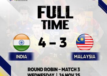 MALAYSIA tewas 4-3 kepada India dalam kempen Piala Sultan Azlan Shah (PSAS) di Ipoh, hari ini. - Ihsan Konfederasi Hoki Malaysia