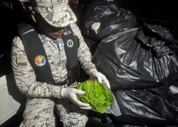 DAUN ketum dianggarkan seberat 400kg yang dibuang ke laut oleh penyeludup berhampiran Pantai Leman di Kuala Kedah. - IHSAN MARITIM MALAYSIA