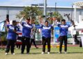 ATLET memanah negara bergambar selepas menewaskan pasukan tuan rumah Thailand dalam acara Compound berkumpulan akhir pada Sukan SEA Thailand 2025 di Sports Authority of Thailand di sini hari ini. GAMBAR: FARIZ RUSADIO