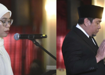 RINA Zainal dan Fairuz Renddan mengangkat sumpah Pembantu Menteri di Istana Seri Kinabalu, Kota Kinabalu, Sabah, semalam.