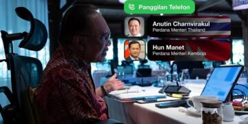 ANWAR Ibrahim ketika mengadakan perbualan telefon secara berasingan dengan Perdana Menteri Thailand, Anutin Charnvirakul dan Perdana Menteri Kemboja, Hun Manet, semalam. - FACEBOOK ANWAR