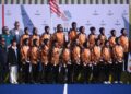 PEMAIN-Pemain skuad hoki wanita kebangsaan menyanyi lagu Negaraku selepas menerima pingat emas di Sukan SEA 2025.