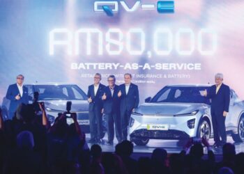 ANWAR Ibrahim (dua dari kanan) pada Majlis Peluncuran EV pertama Perodua di Menara Kementerian Pelaburan, Perdagangan dan Industri (MITI) di sini. - UTUSAN/ FARIZ RUSADIO