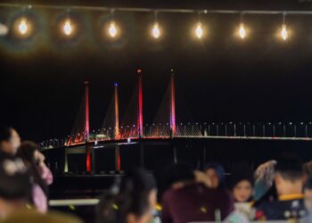 PEMANDANGAN malam yang menarik di atas Jambatan Pulau Pinang menjadi tarikan pengunjung untuk datang ke negeri ini ketika musim cuti persekolahan. – UTUSAN/DANIAL SAAD