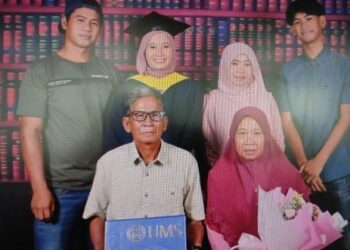 Marni Roszdi bersama keluarga pada majlis Konvokesyen Universiti Malaysia Sabah (UMS) ke-27 baru-baru ini.