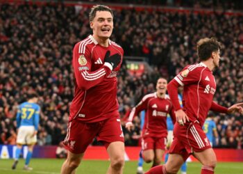 FLORIAN Wirtz akhirnya menjaringkan gol sulungnya di Liverpool pada perlawanan Liga Perdana Inggeris (EPL) menentang Wolverhampton di Anfield, hari ini. - AFP