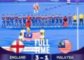 SKUAD hoki remaja negara terpaksa akur dengan kekalahan 3-1 kepada England dalam aksi terakhir Kumpulan E  Piala Dunia Hoki Remaja di Tamil Nadu, India, hari ini. - Ihsan Konfederasi Hoki Malaysia