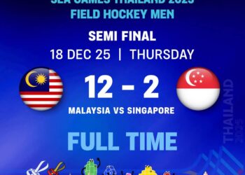 SKUAD hoki kebangsaan mara ke final Sukan SEA 2025 bertemu Thailand di Chonburi, esok. - Konfederasi Hoki Malaysia