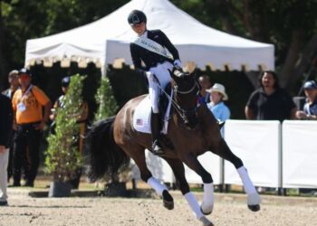 Megan Ding Min Ern memperagakan aksi sempurna untuk meraih pingat emas dalam acara dressage ekuestrian Sukan SEA Thailand, semalam. - IHSAN MSN