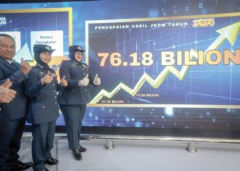 ANIS Rizana Mohd. Zainudin (kanan) menunjukkan isyarat ‘bagus’ di atas kejayaan Jabatan Kastam Diraja Malaysia merekodkan kutipan hasil di Putrajaya, semalam. – UTUSAN/FAIZ ALIF ZUBIR