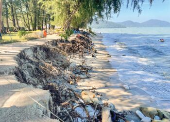 KEADAAN kawasan pesisir pantai peranginan di Batu Ferringhi, Pulau Pinang yang kini diancam oleh masalah hakisan pantai.