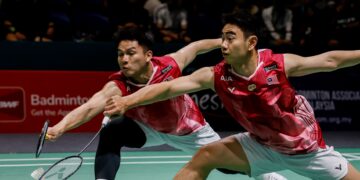 AKSI beregu lelaki negara, Goh Sze Fei dan Nur Izzuddin di Kejohanan Badminton Terbuka Malaysia 2026, baru-baru ini.