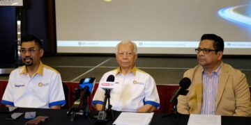 ABDUL Rani Osman (kiri sekali) dan Yusof Md Noor (tengah) dalam Sidang media sempena Persidangan Ekonomi Halal Antarabangsa (IHEC) 2026 di Bangi, semalam.