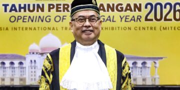 KETUA Hakim Negara, Datuk Seri Wan Ahmad Farid Wan Salleh bergambar pada Pembukaan Tahun Perundangan 2026 di Malaysia International Trade and Exhibition Centre. Foto : Saddam Yusoff